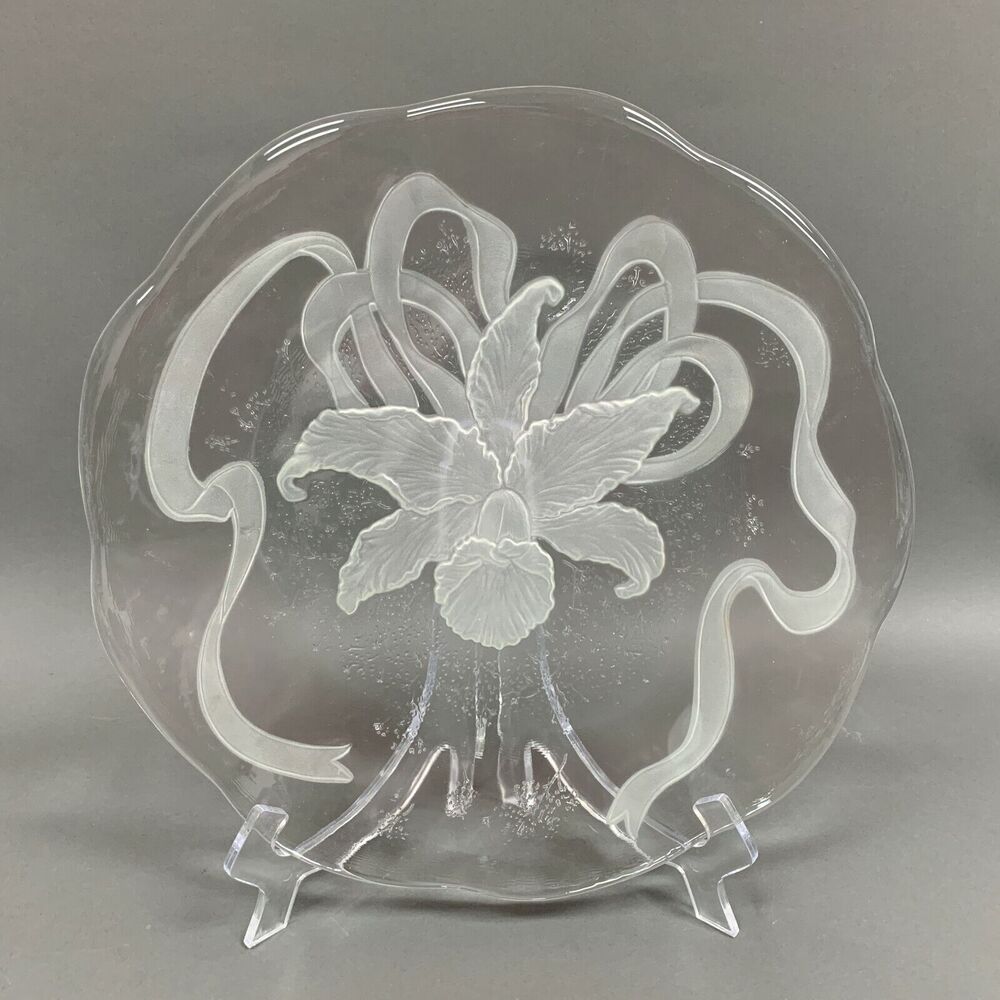 Cake‎ Glass Serving Chop Plate Platter Tray Flower Ribbon Large Thick 12 3/4"